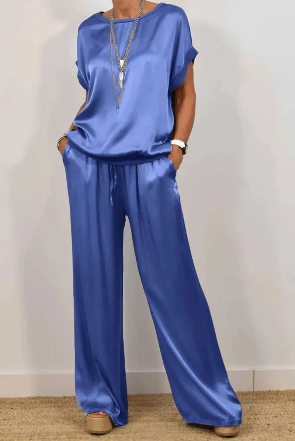 Conjunto Mujer Satén y Pantalón Largo