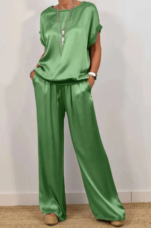 Conjunto Mujer Satén y Pantalón Largo