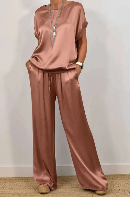 Conjunto Mujer Satén y Pantalón Largo