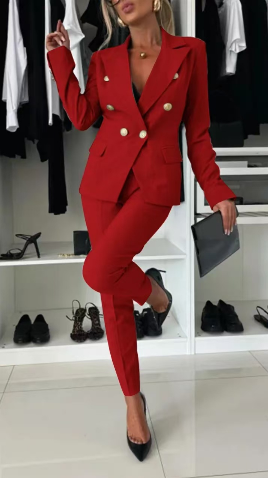 Conjunto Mujer de Blazer y Pantalón Estampado Ajustado