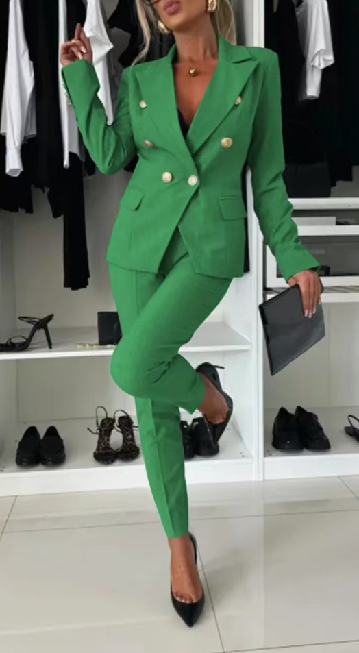 Conjunto Mujer de Blazer y Pantalón Estampado Ajustado