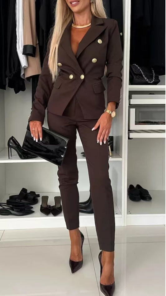 Conjunto Mujer de Blazer y Pantalón Estampado Ajustado