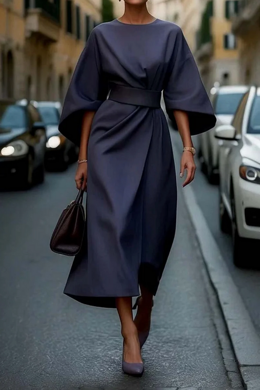 Vestido mujer elegante con mangas farol y cinturón ajustable - Mavetta