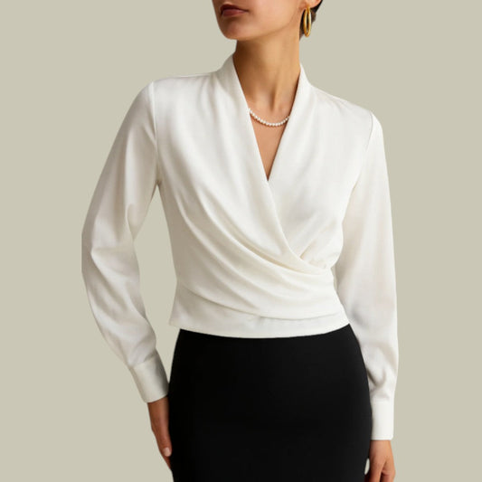 Blusa Mujer de Satén Cruzada Manga Larga Elegante - Mavetta