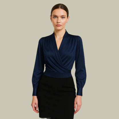 Blusa Mujer de Satén Cruzada Manga Larga Elegante