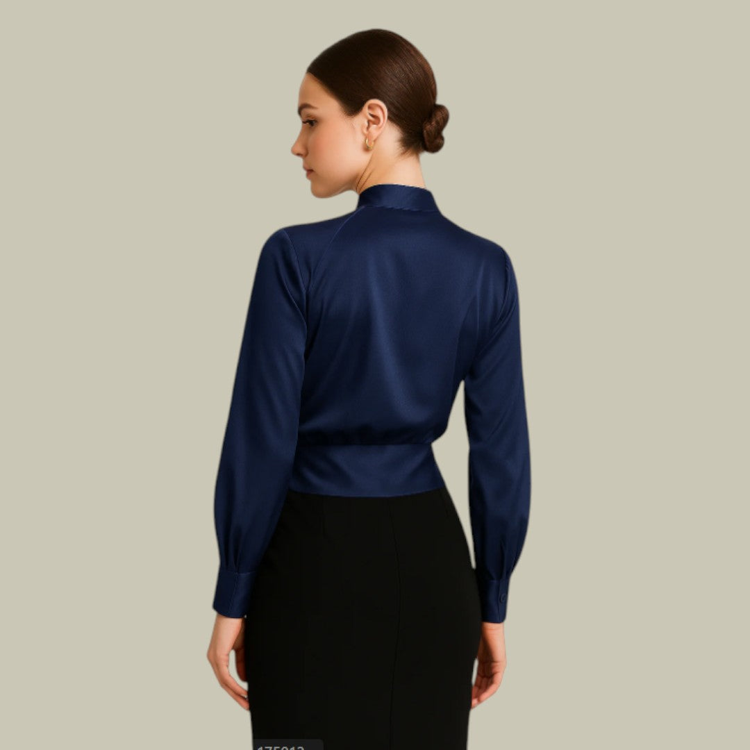 Blusa Mujer de Satén Cruzada Manga Larga Elegante