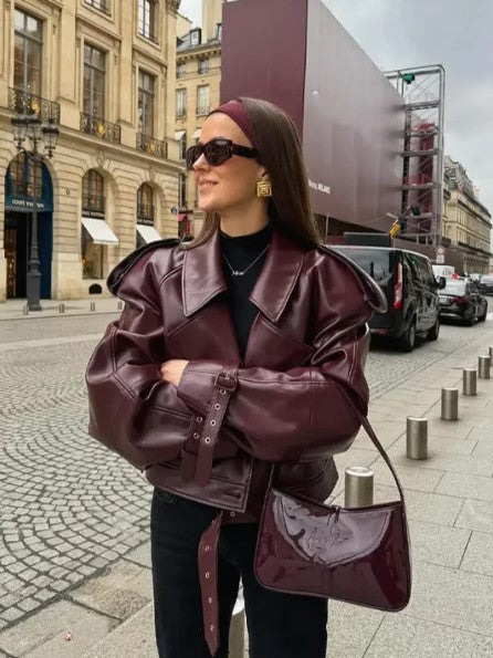 Chaqueta corta mujer de cuero ajuste otoño invierno - Mavetta
