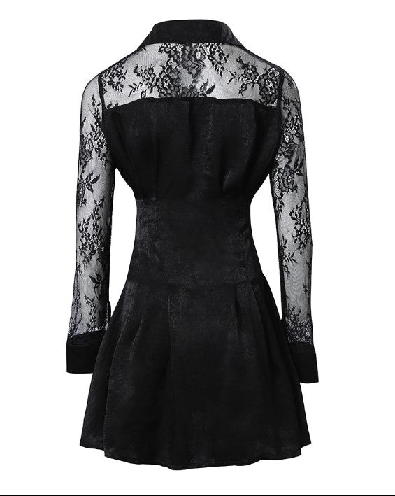 Vestido Camisa Mujer de Encaje Manga Larga