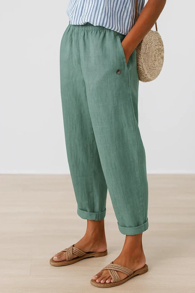 Pantalones mujer de lino y algodón ligeros transpirables verano