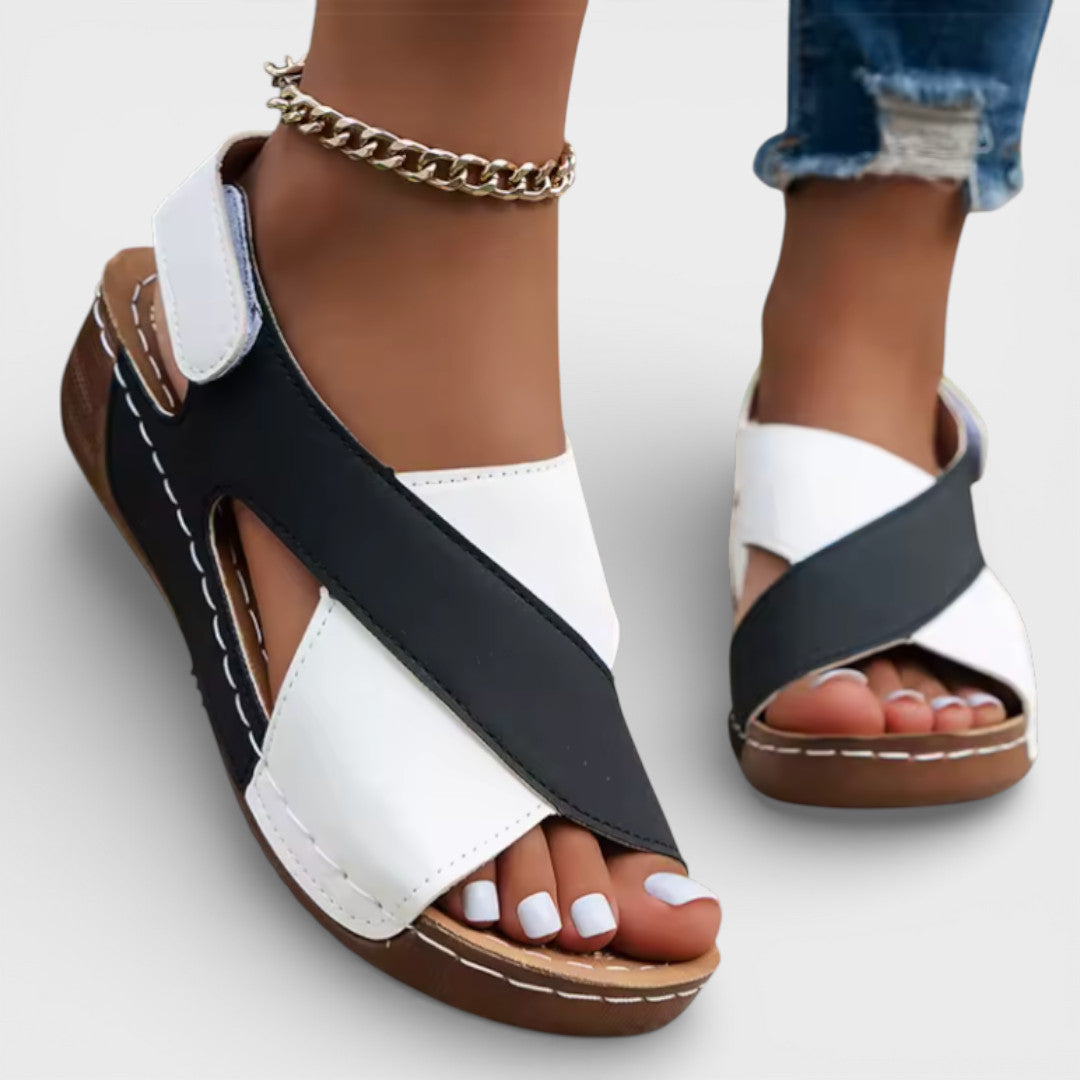 Sandalias Cuña Mujer Tira Cruzada Ajuste Comodo