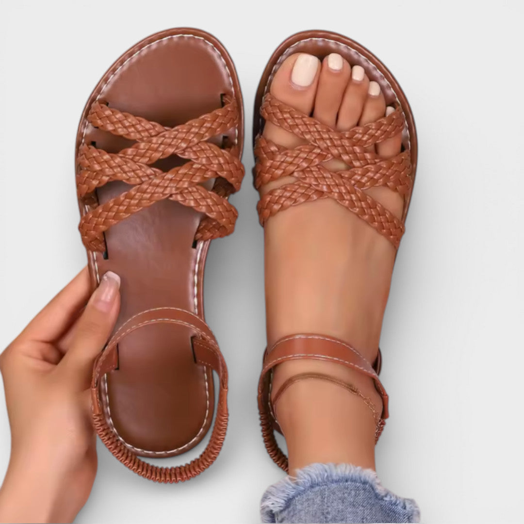 Sandalias Planas Mujer Tiras Cruzadas Ajuste Romano