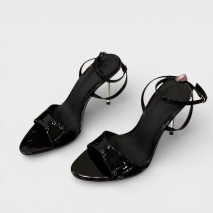 Sandalias Mujer Tacón Brillo Ajuste Tobillo