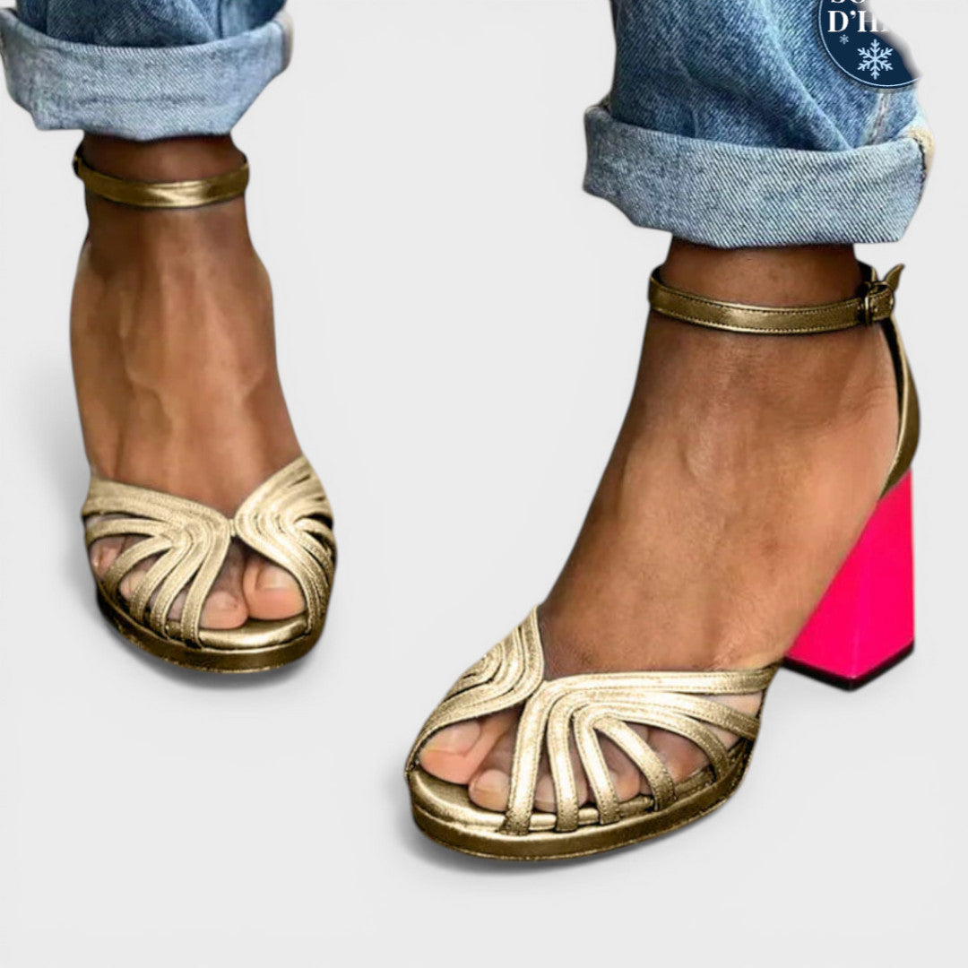 Sandalias Tacón Bloque Mujer Estilo Fiesta - Mavetta