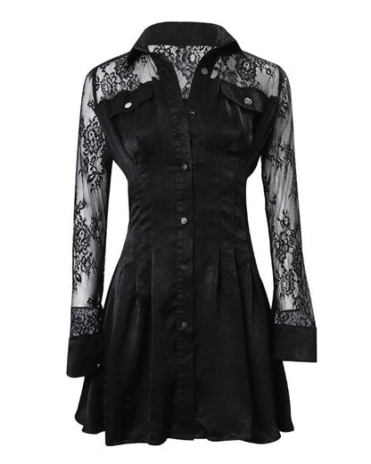Vestido Camisa Mujer de Encaje Manga Larga