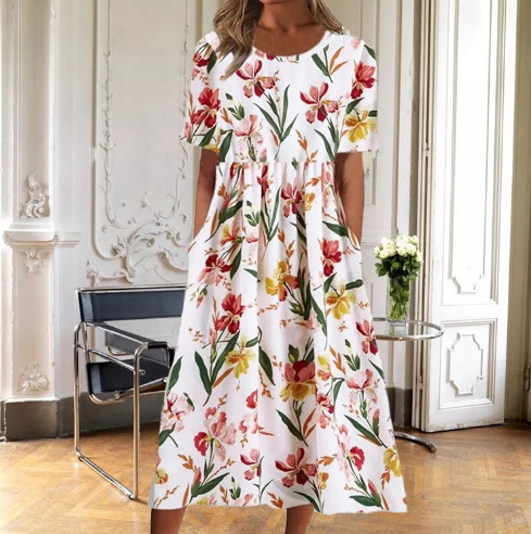 Vestido midi mujer de verano con estampado botánico - Mavetta