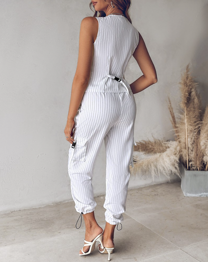 Conjunto Mujer de Dos Piezas Chaleco y Pantalón Rayas