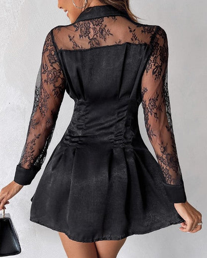 Vestido Camisa Mujer de Encaje Manga Larga