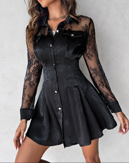 Vestido Camisa Mujer de Encaje Manga Larga