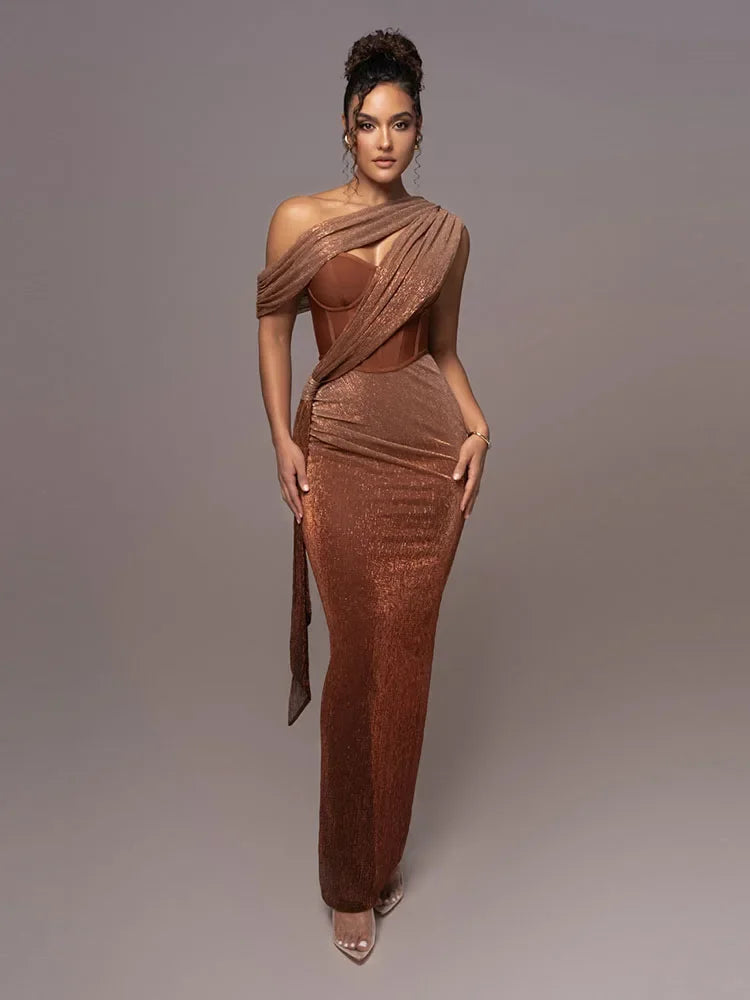 Vestido noche mujer un solo hombro elegante - Mavetta