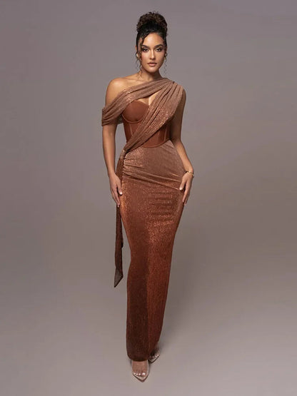 Vestido noche mujer un solo hombro elegante - Mavetta