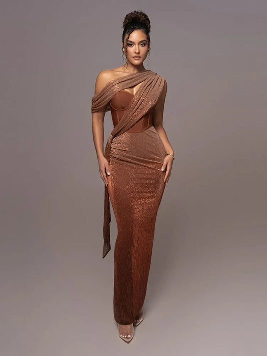 Vestido noche mujer un solo hombro elegante - Mavetta