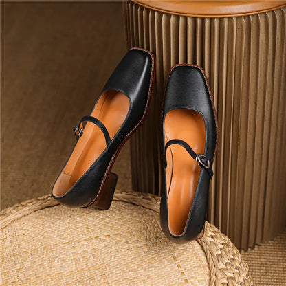 Zapatos Tacón Bloque Mujer con Tira Ajustable Invierno Primavera