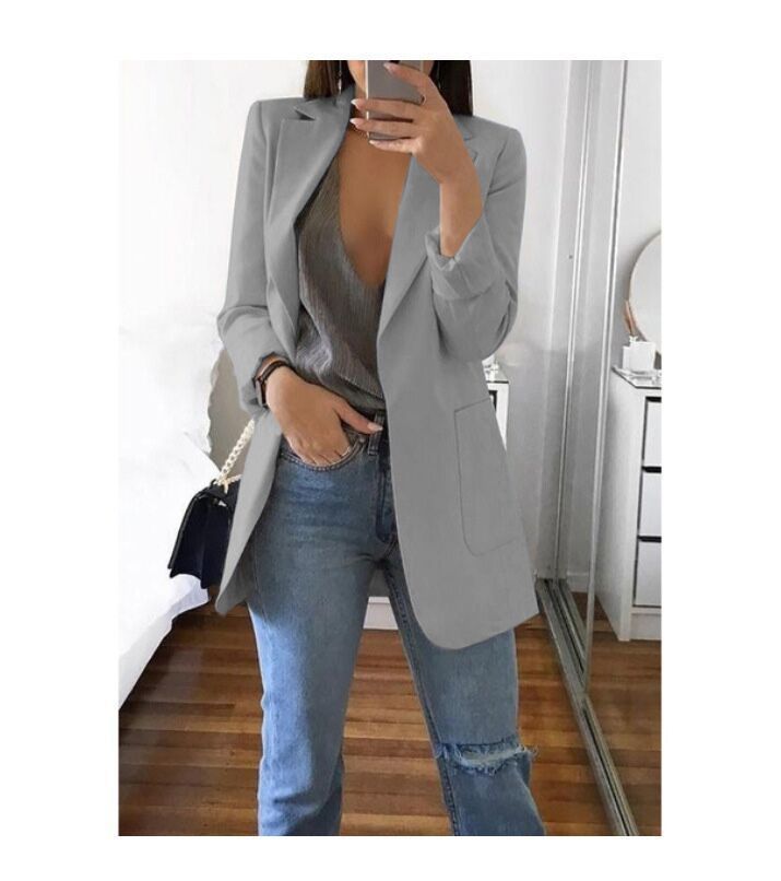 Blazer Mujer Largo Estructurado Diseño Abierto