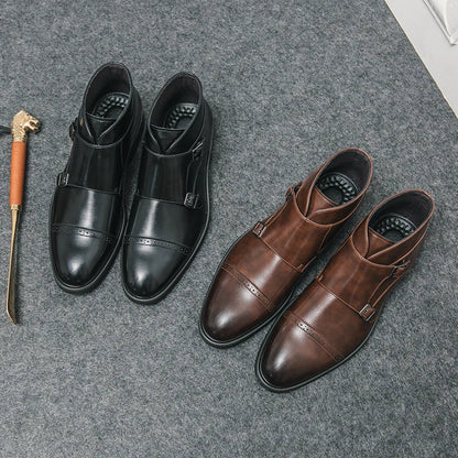 Botines hombre de cuero doble hebilla formales cómodos