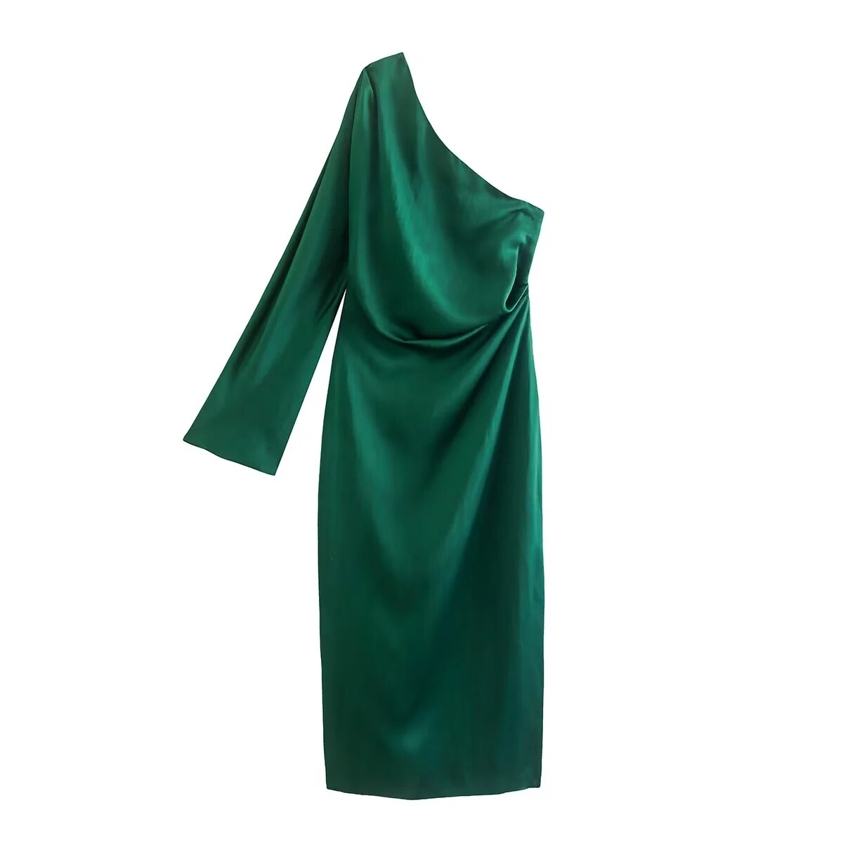 Vestido Mujer Satinado de Un Solo Hombro Ajustado