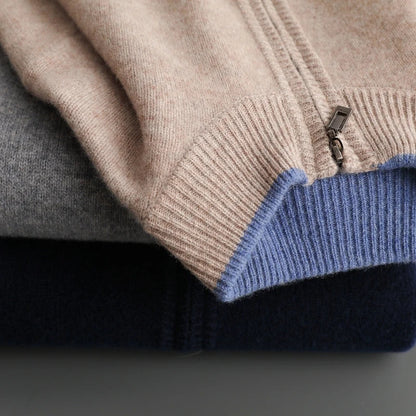 Cárdigan Hombre de Punto con Cremallera y Cuello Alto