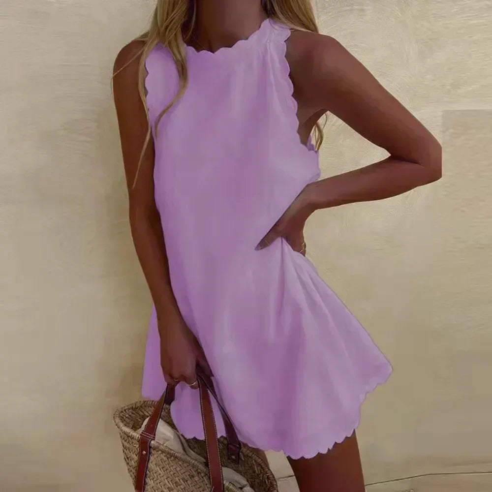 Vestido Corto Mujer Sin Mangas Cuello Alto Corte en A