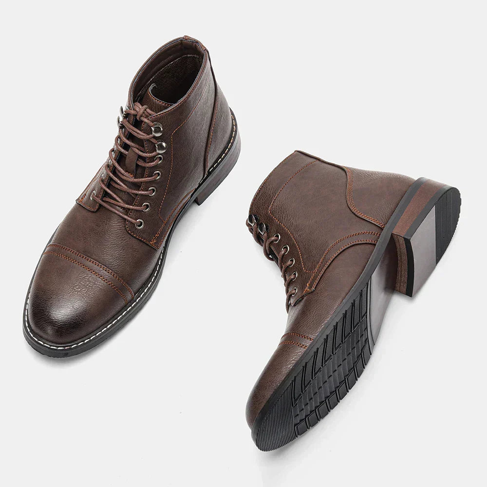 Botas Hombre Cuero Botines Estilo Derby con Cordones Robustas