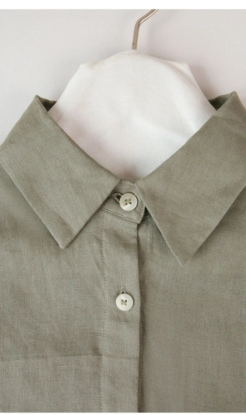 Sobrecamisa Mujer de Lino Corte Oversize Cuello en V y Botones