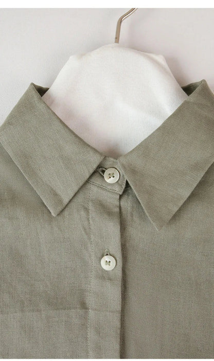 Sobrecamisa Mujer de Lino Corte Oversize Cuello en V y Botones