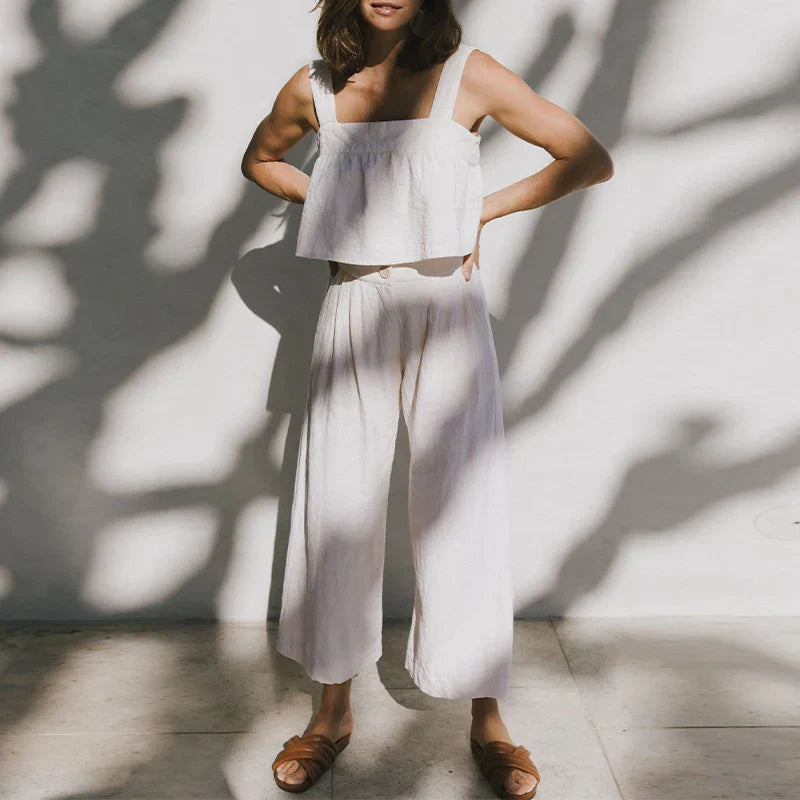 Culottes Mujer de Lino Talle Alto y Pliegues Frontales