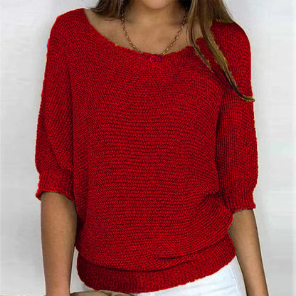 Jersey Mujer de Punto Cuello Redondo Manga Francesa