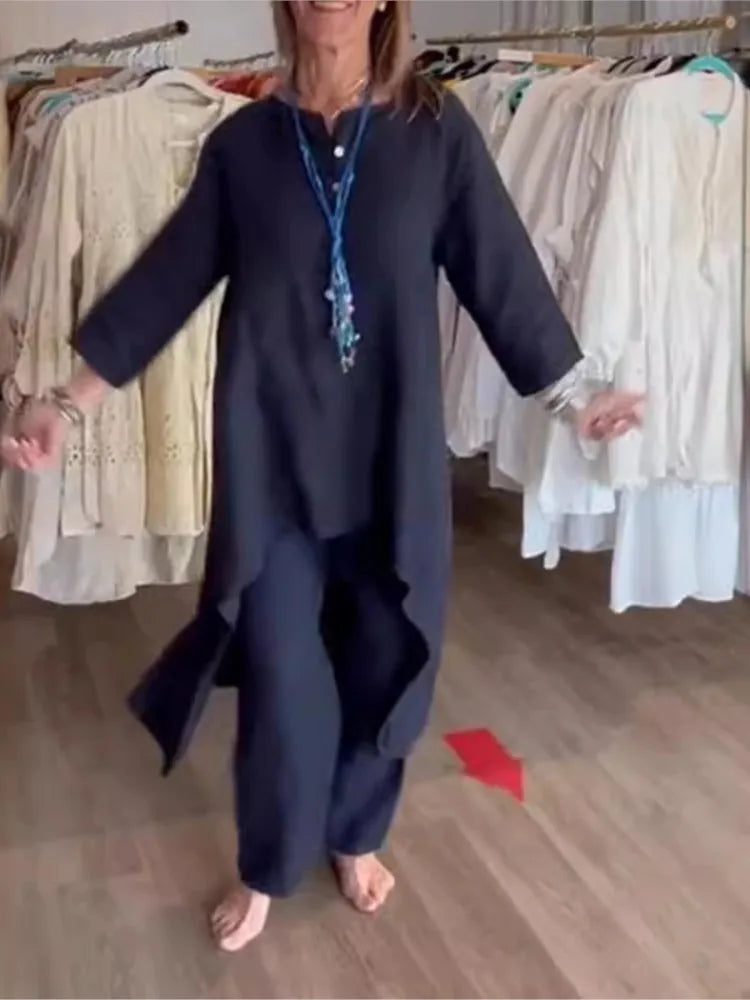 Conjunto Mujer Túnica Holgada y Pantalón Comodo Diario