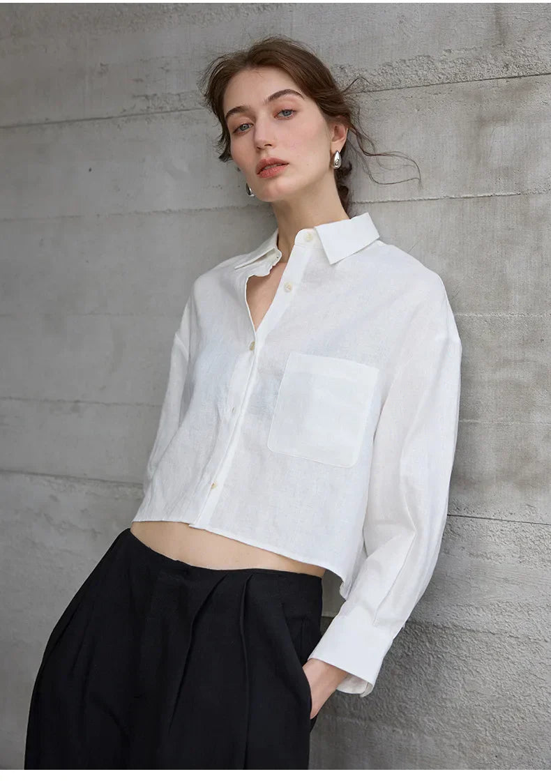 Sobrecamisa Mujer de Lino Corte Oversize Cuello en V y Botones