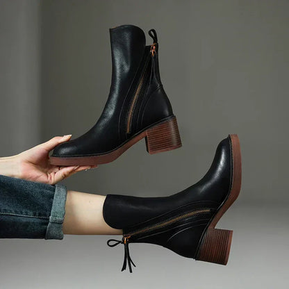 Botines Mujer de Piel Sintética con Cremallera Lateral