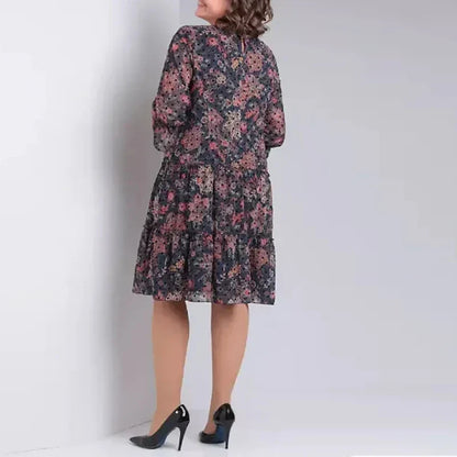 Vestido Mujer Talla Grande Floral Elegante Manga