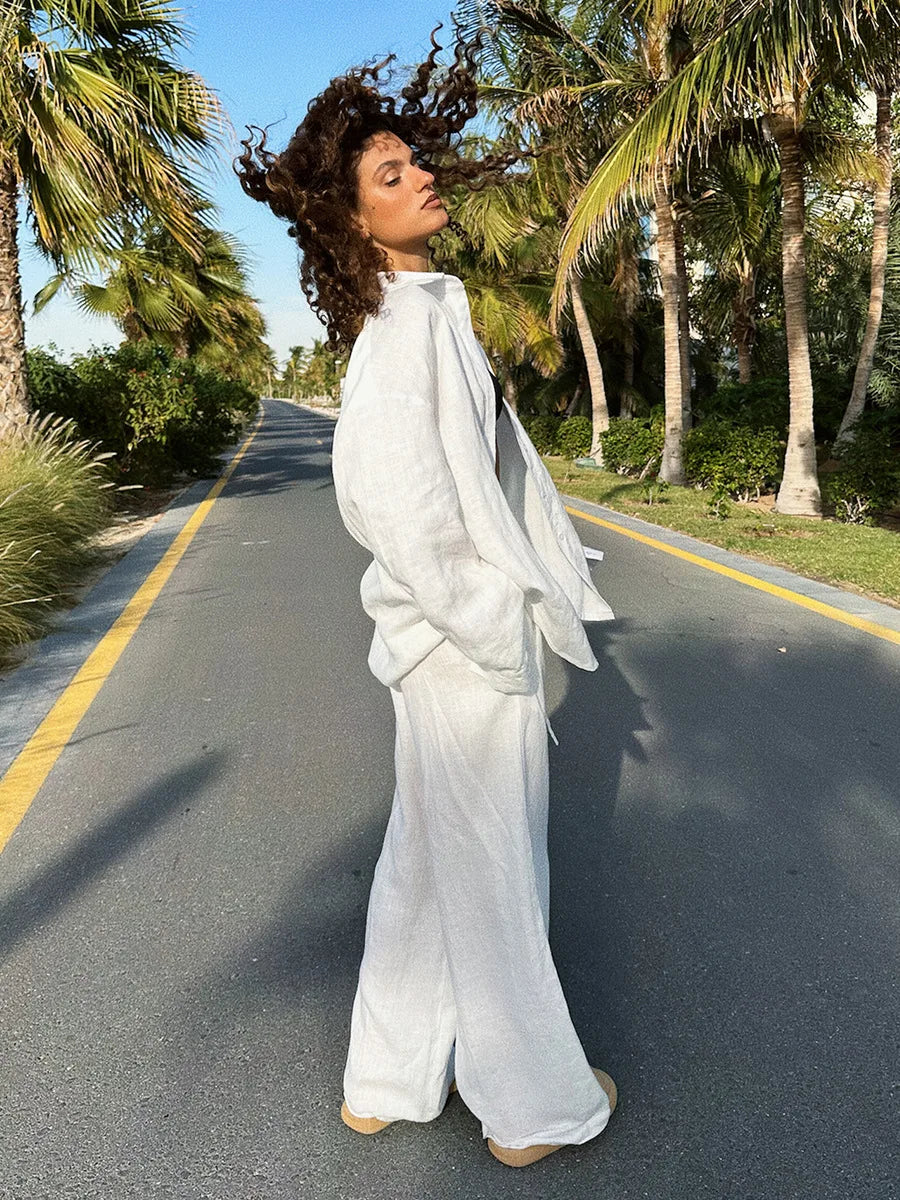 Conjunto Mujer Pantalón Fluido y Blusa Abierta