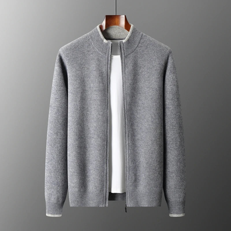 Cárdigan Hombre de Punto con Cremallera y Cuello Alto