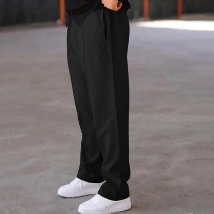 Pantalones Hombre Mezcla Fibras Corte Recto Estilo Americano