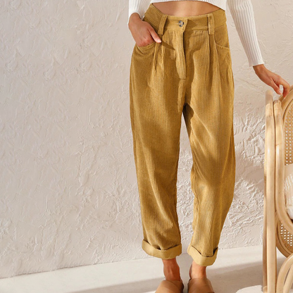 Pantalón Mujer de Pana Cintura Alta Ajustado - Mavetta