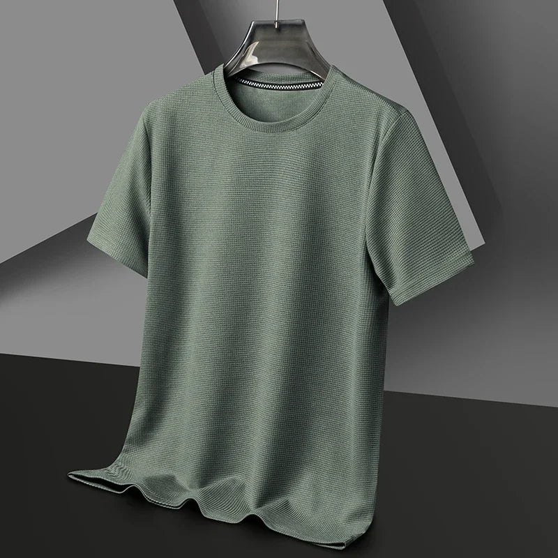Camiseta Hombre de Punto Waffle Cuello Redondo Manga Corta