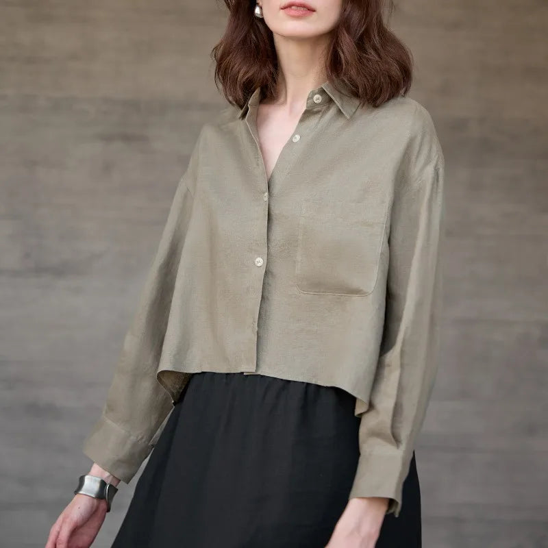 Sobrecamisa Mujer de Lino Corte Oversize Cuello en V y Botones
