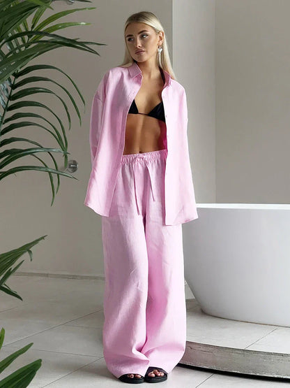 Conjunto Mujer Pantalón Fluido y Blusa Abierta