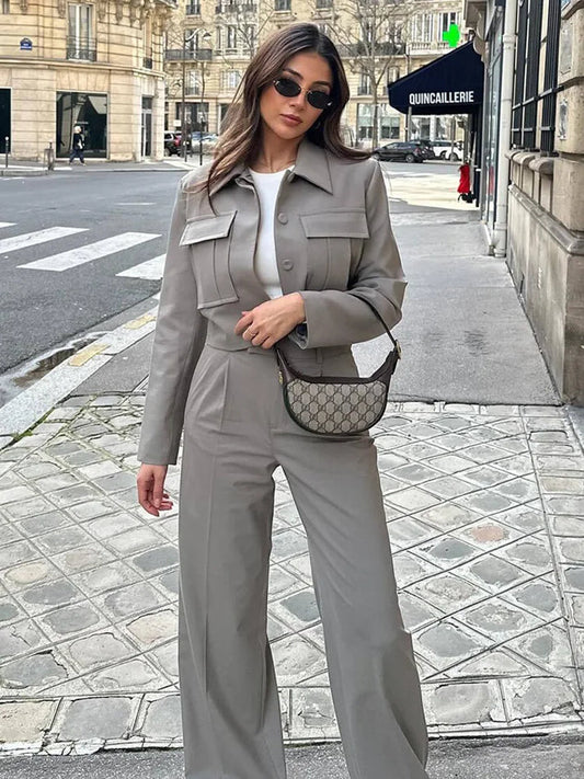 Conjunto Mujer Chaqueta y Pantalón Pierna Ancha Elegante - Mavetta