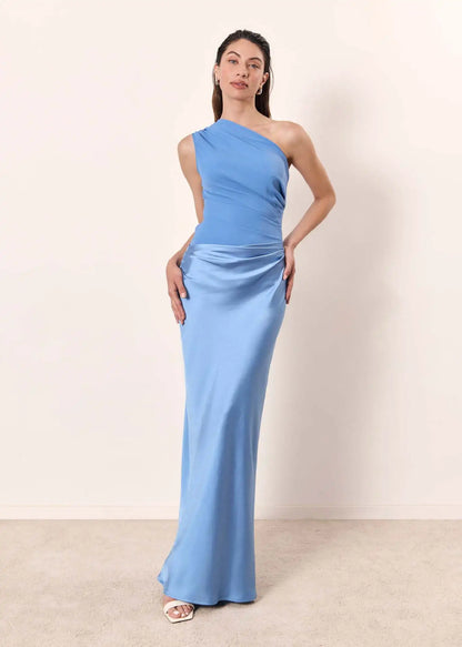 Vestido maxi mujer de satén con abertura
