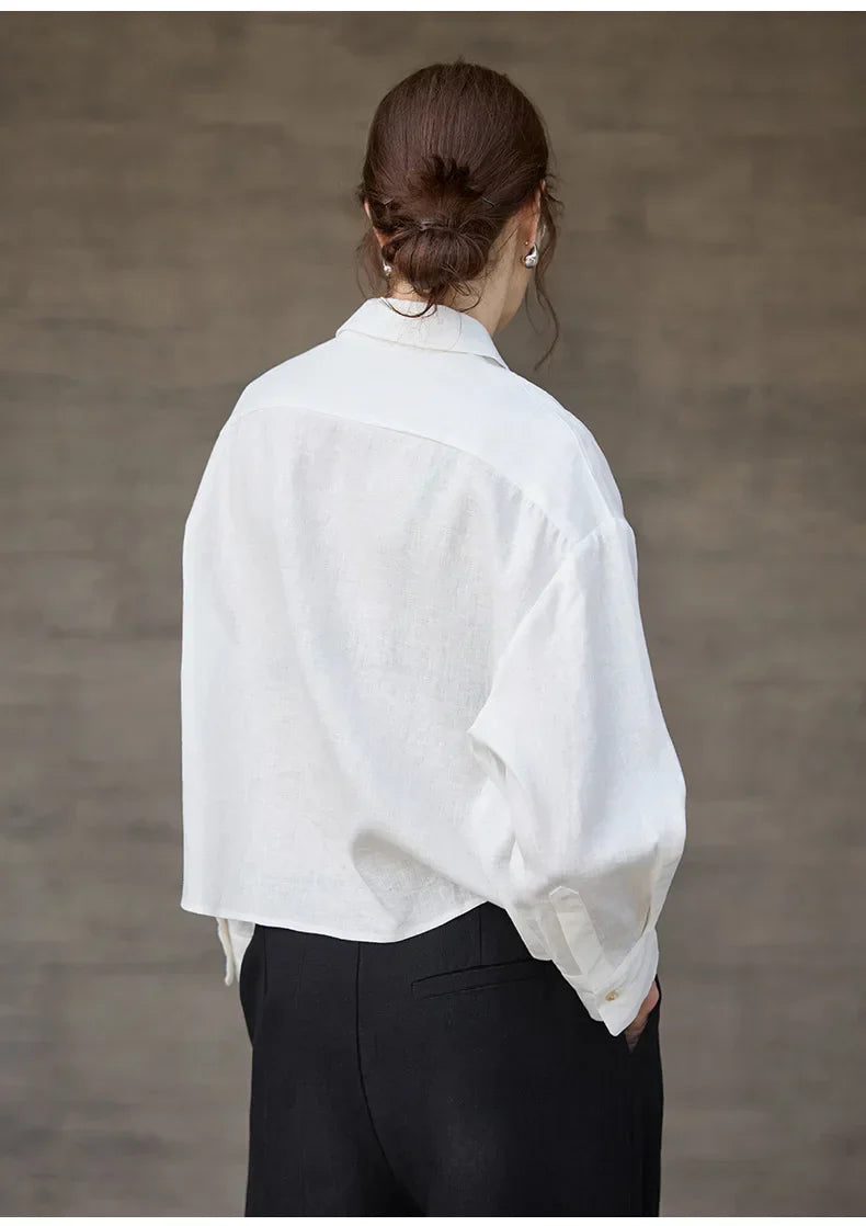 Sobrecamisa Mujer de Lino Corte Oversize Cuello en V y Botones